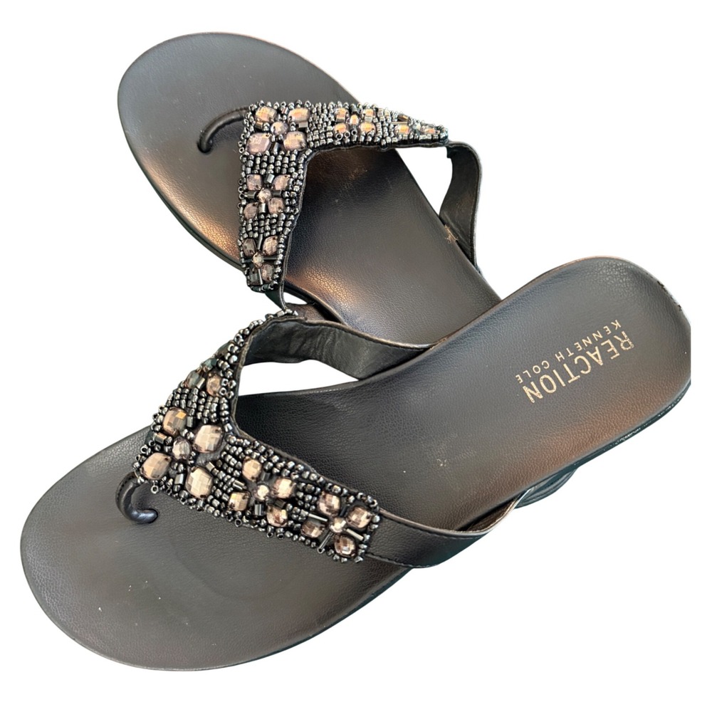 Kenneth Cole Reaction Black Beaded Thong Sandals Glam-Athon US‎ 9 EU 40